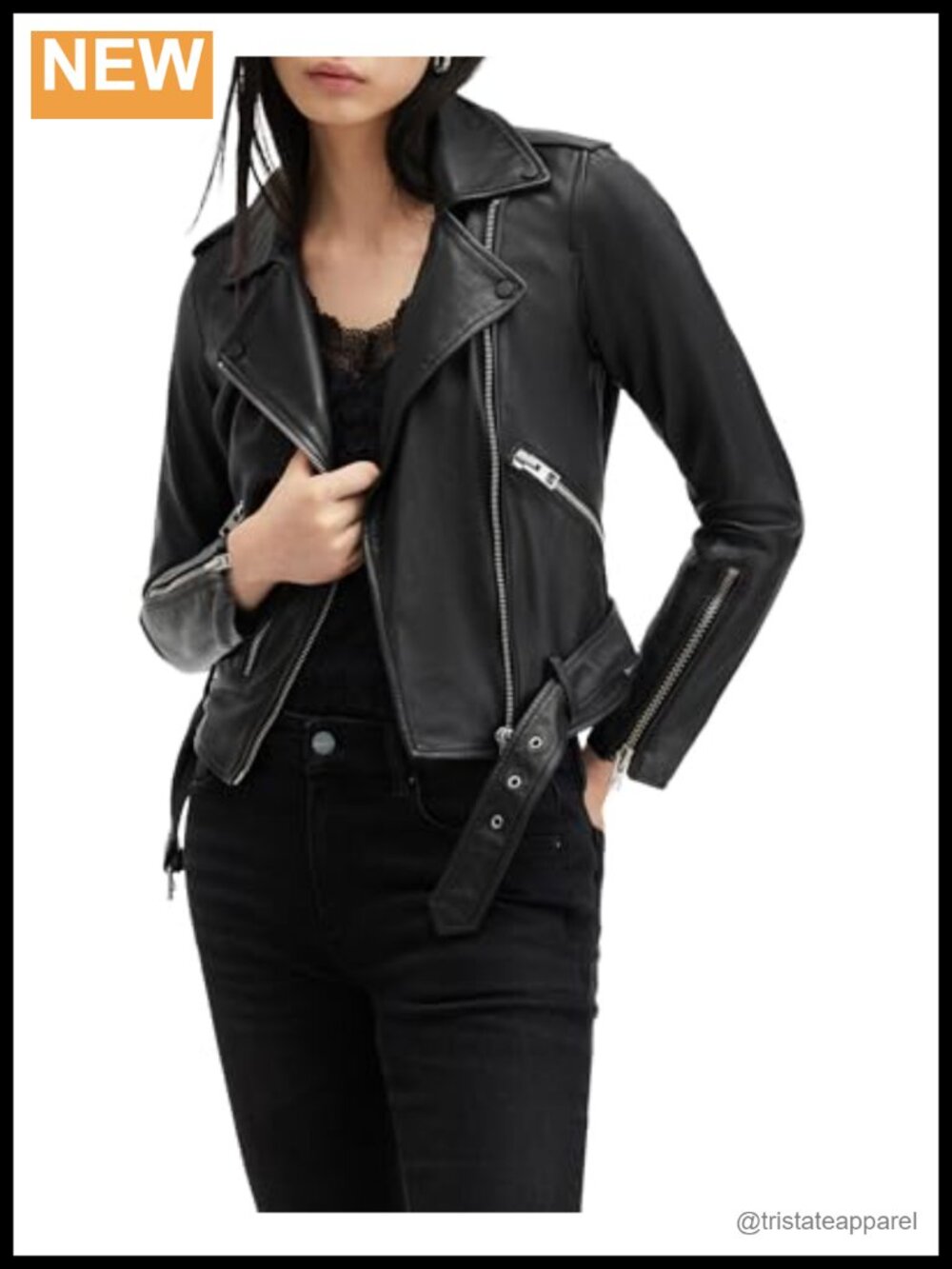 Women's 100% Sheepleather Biker Jacket, Moto Style, Zip Pockets, Regular Fit